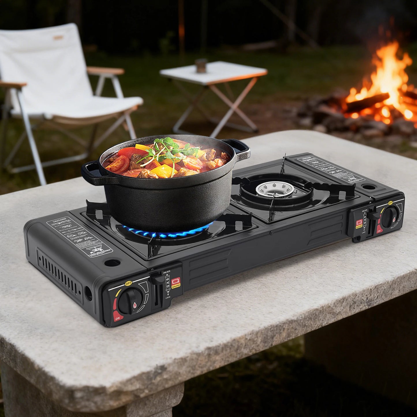 Portable 2 Burner Camping Stove With Ignition For Outdoor Cooking
