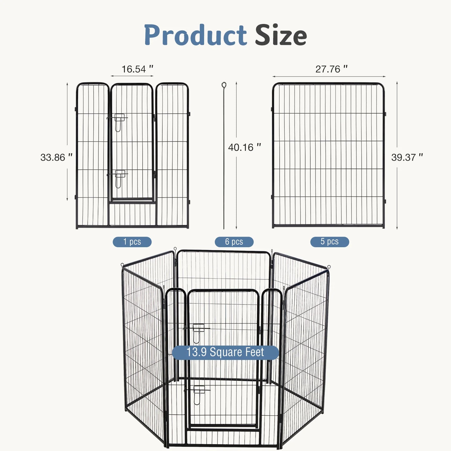 JHK Foldable 6 Panel Metal Dog Playpen 24 To 40 Inch Outdoor Yard Exercise Fence For Large Dogs