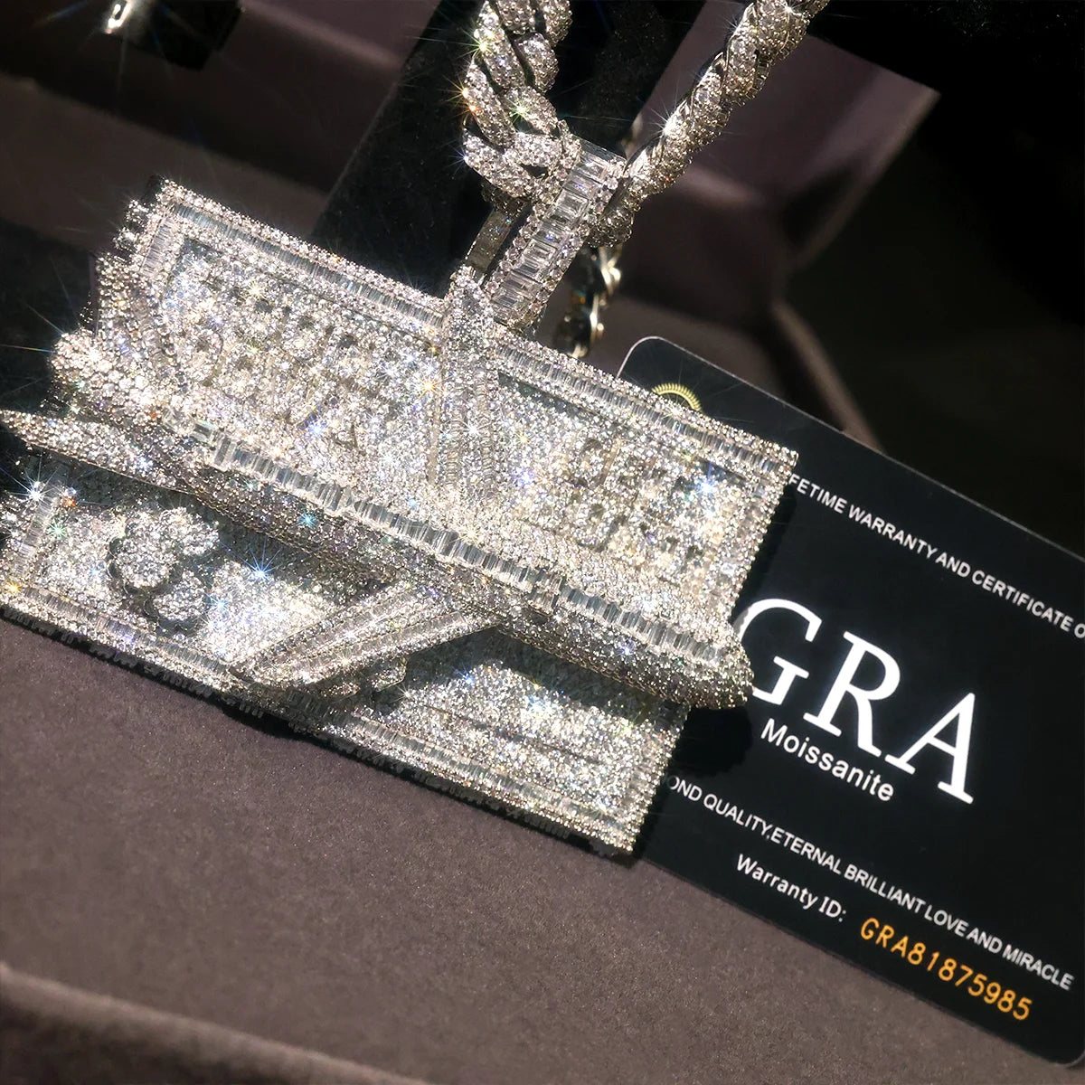 Lyee Cyee Iced Out Airplane Cash Stack Pendant Necklace
