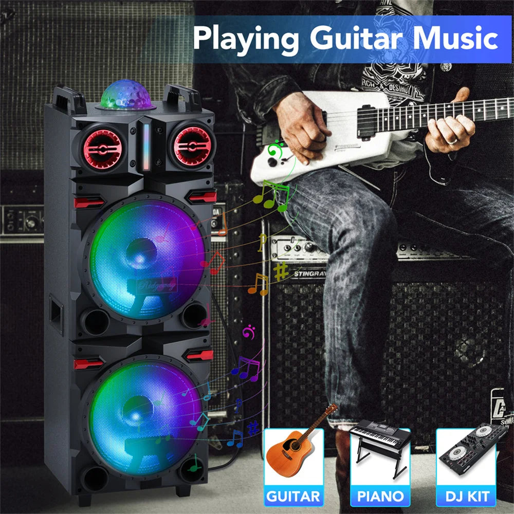 9000W Portable Bluetooth Speaker Heavy Bass Sound System Party Dual10" Subwoofer Led Light Rechargeable Loud Dj Speaker