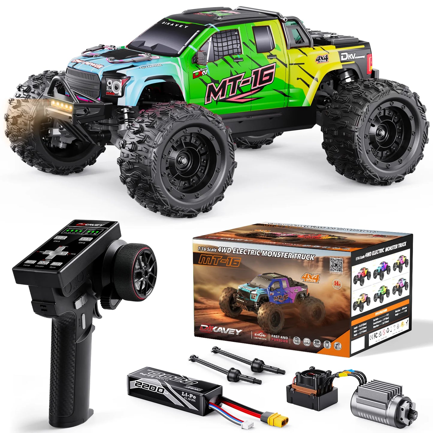 DIKAVEY 1 By 16 Brushless 4WD RC Monster Truck For RC Enthusiasts High Speed All Terrain 3S 2200mAh Battery Included