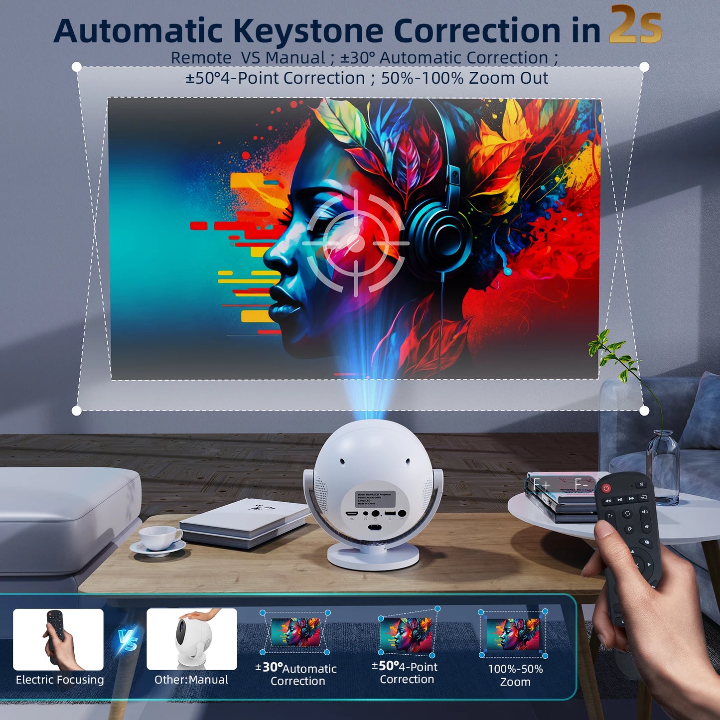XBJ Portable Projector 1280x720 HD With WiFi Bluetooth HDMI USB