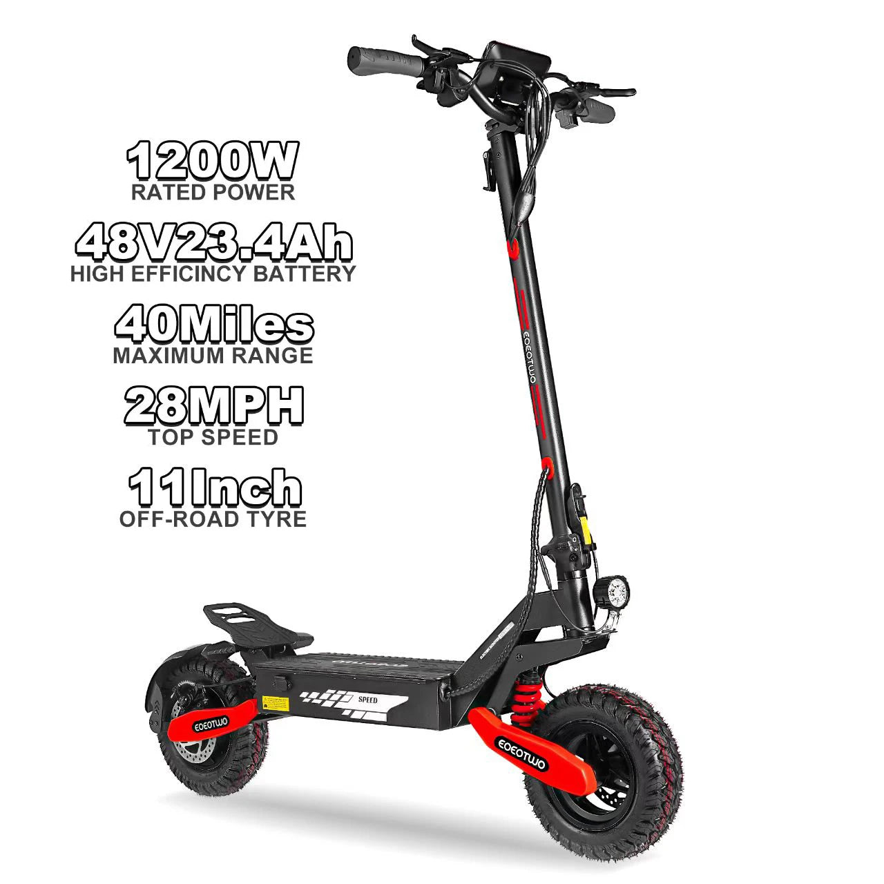 EOEOTWO 1200W Off Road Electric Scooter For Adults Long Range 30MPH 48V Foldable All Terrain Ready Tubeless 11 Inch