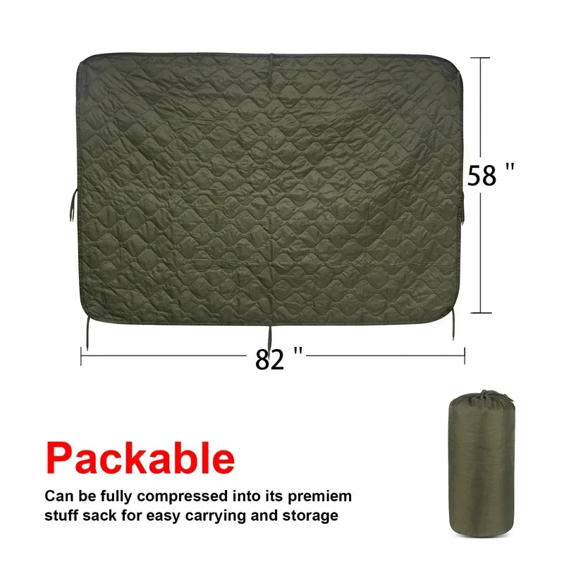 Tactical Water Repellent Poncho Liner Quilted Blanket For Camping Hunting