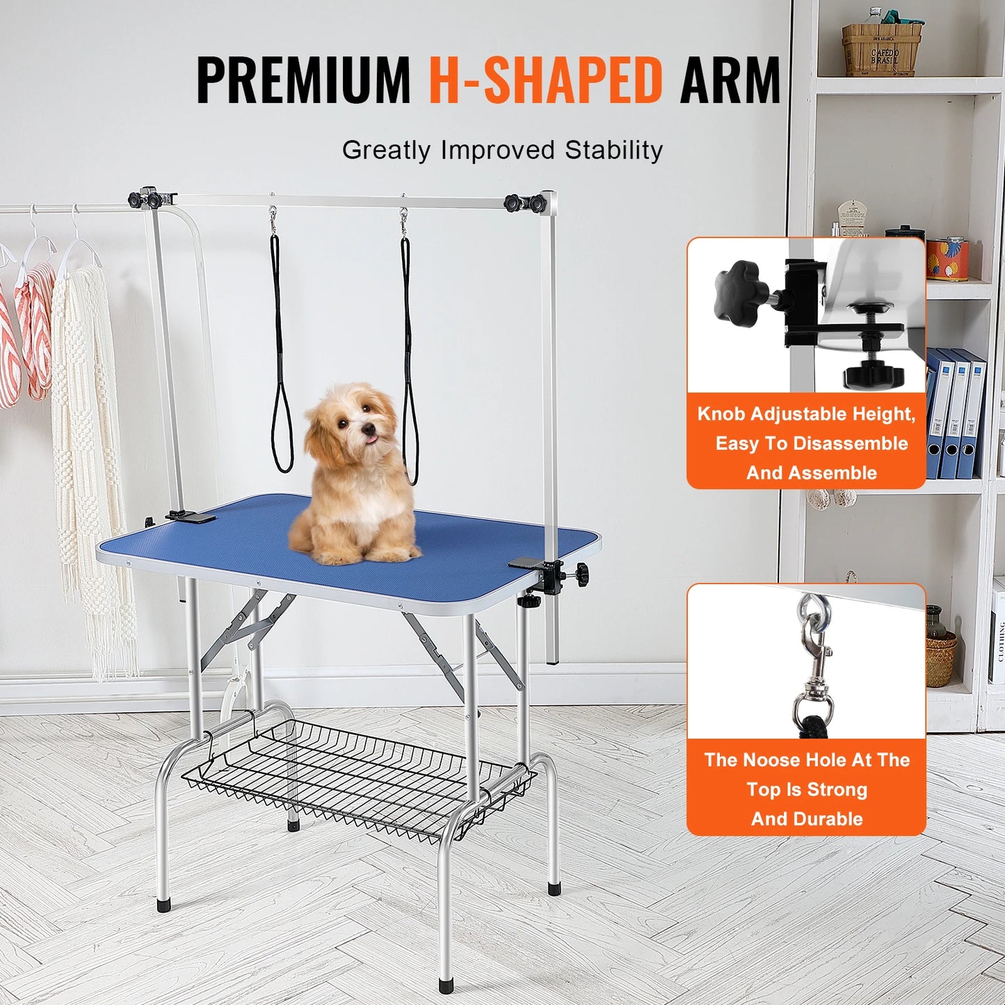 Foldable Pet Grooming Table With Adjustable Arm And Clamp