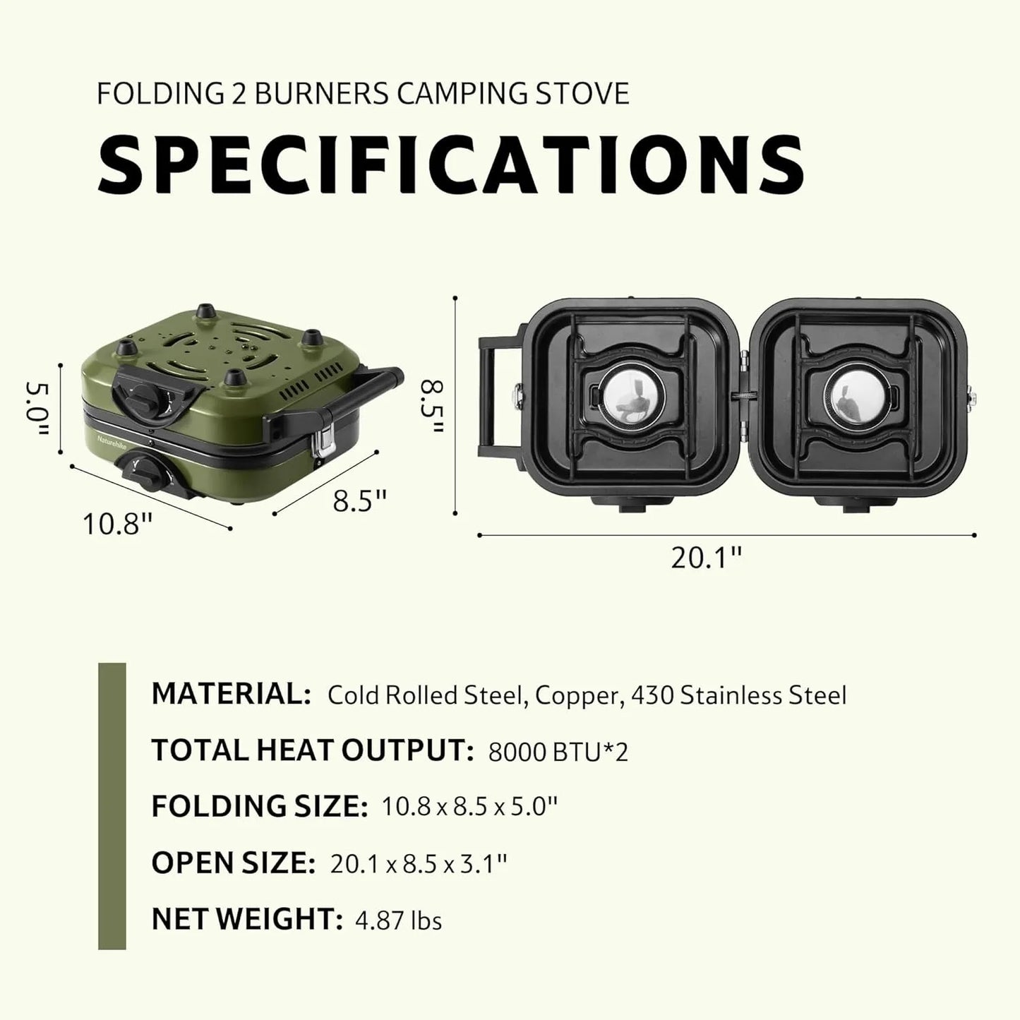 Naturehike 2 Burner Folding Camping Stove Propane Stove Carry Bag