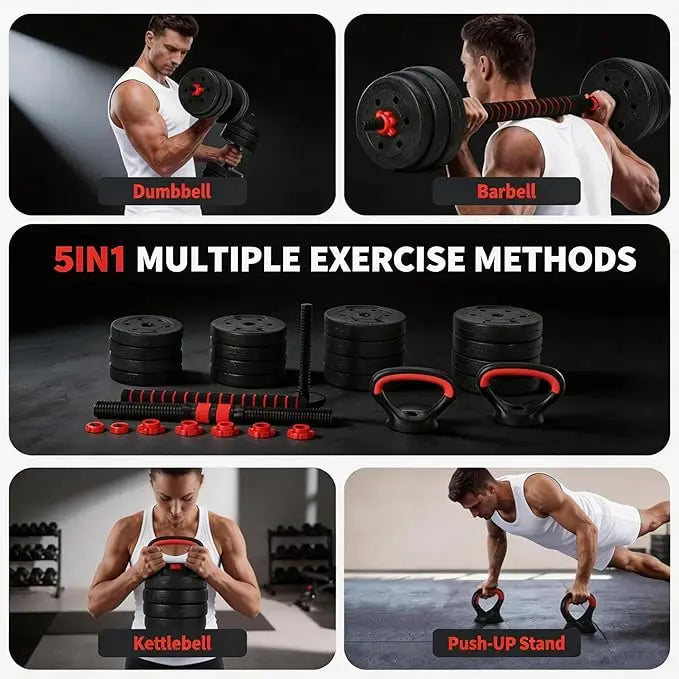 Adjustable Dumbbell Set, 44 lbs Free Weight Set, Converted to Barbell, Kettlebells &Push-Up Stand,Space-Saving Home Gym Equipmen