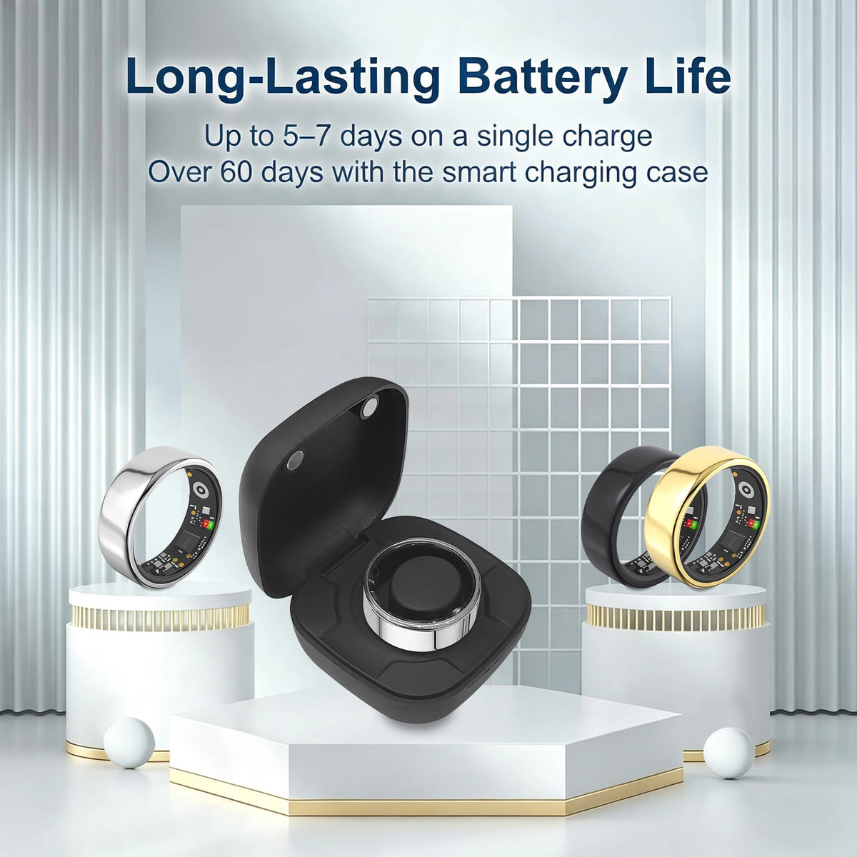 Hivisuals Smart Fitness Ring With Charging Case And Health Tracking