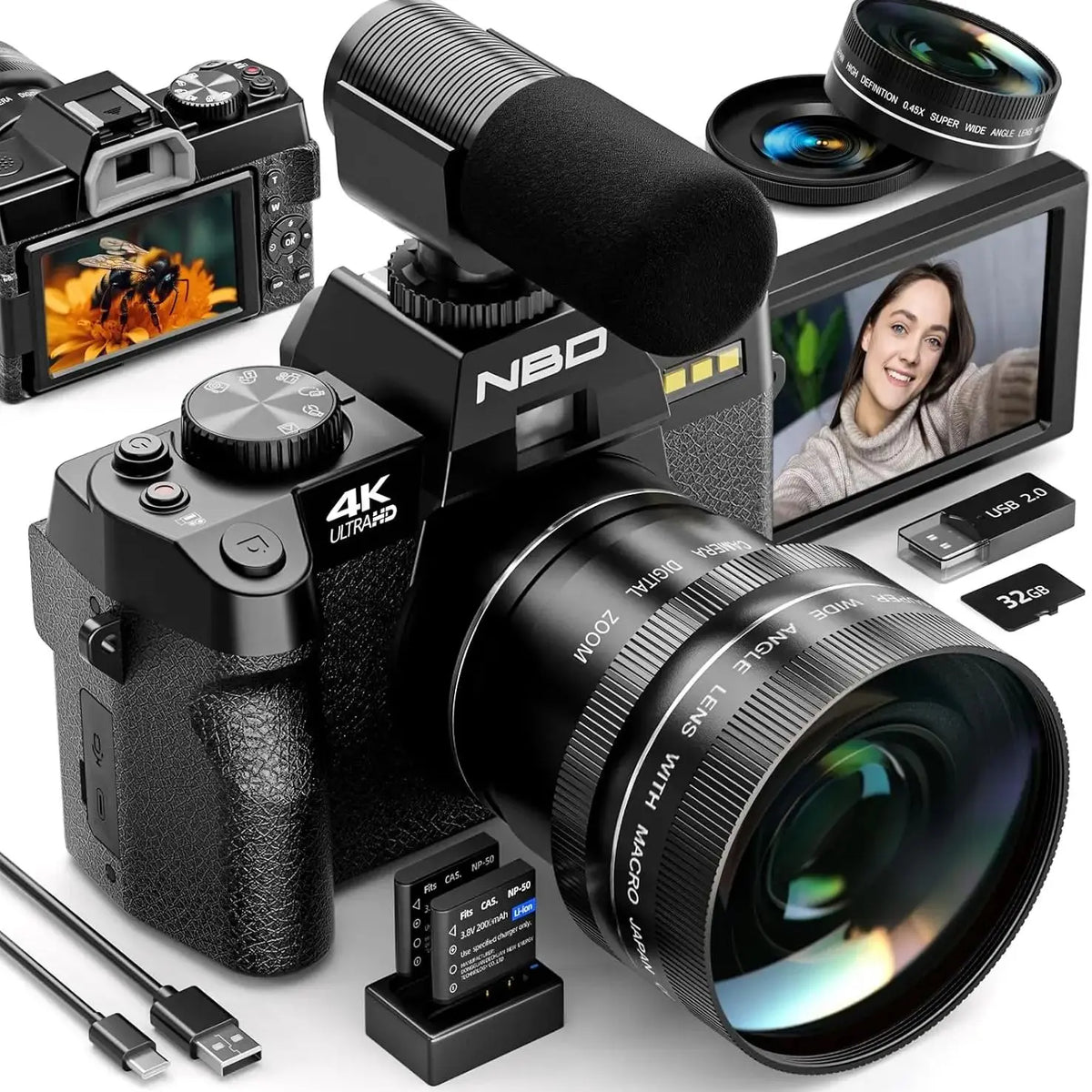 NBD 4K Digital Camera 48MP With 16X Zoom Flip Screen