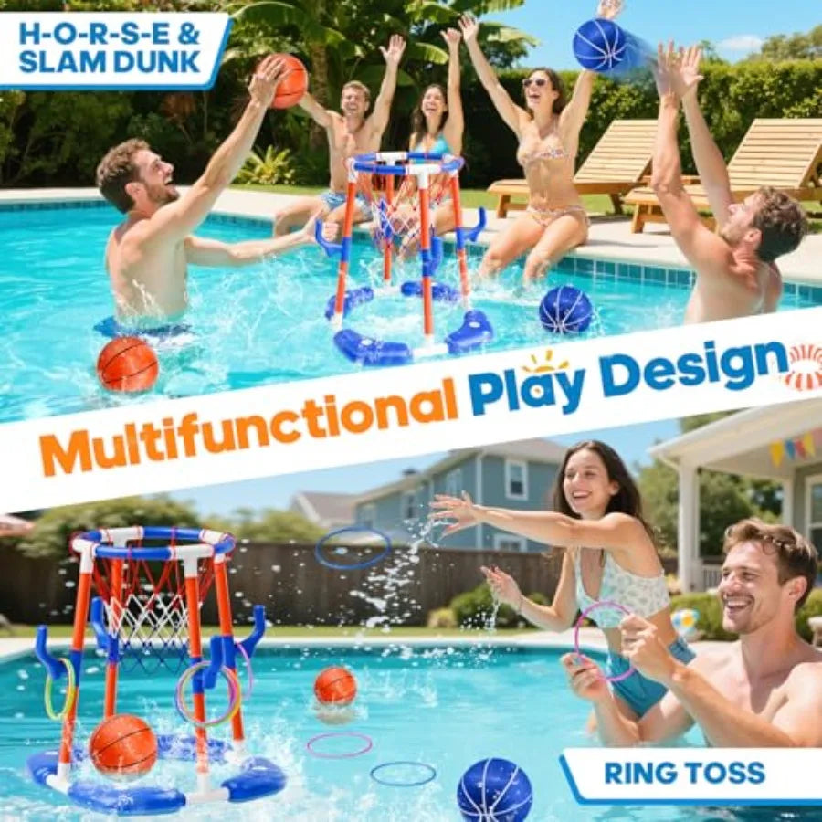 Pool Basketball Hoop 2-In-1 Floating Pool Ring Game For Adults With 4 Balls And Pump Included Outdoor Water Fun