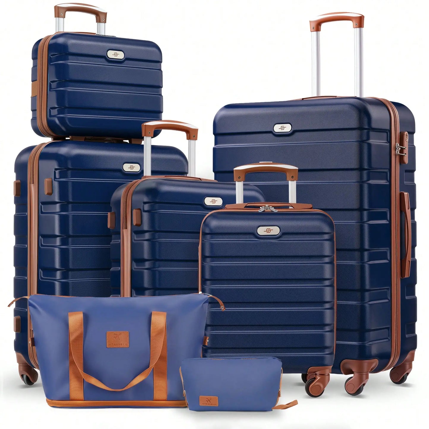 ABS Hardside Spinner Luggage Set 7 Piece With Travel Bags And Cosmetic Case