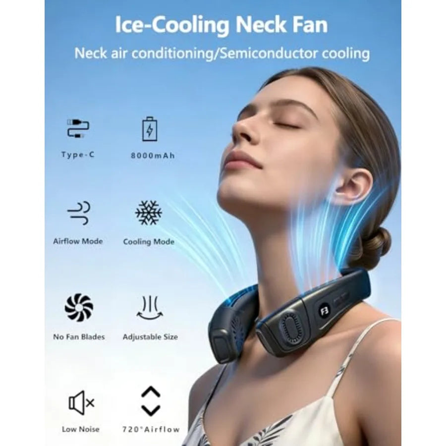 Neck Air Conditioner Fan Bladeless Wearable With Rechargeable 8000mAh