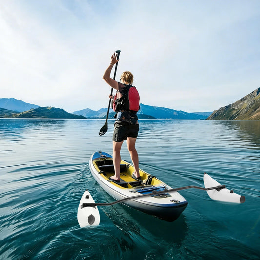 Inflatable Kayak Outrigger Stabilizer Set With Adjustable Aluminum Rods And Dual Air Valves For Anglers