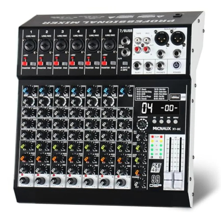 8 Channel Audio Mixer With USB Bluetooth And DSP Effects