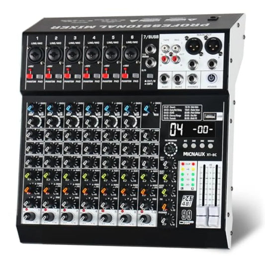 8 Channel Audio Mixer With USB Bluetooth And DSP Effects
