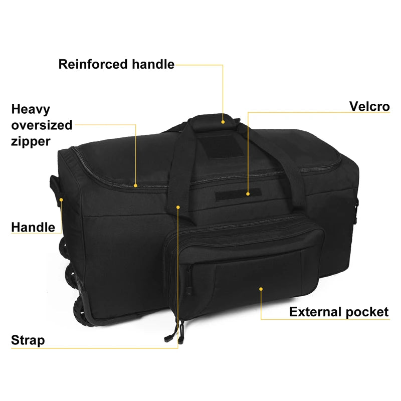 Q CN Tactical Rolling Luggage for Travel and Camping