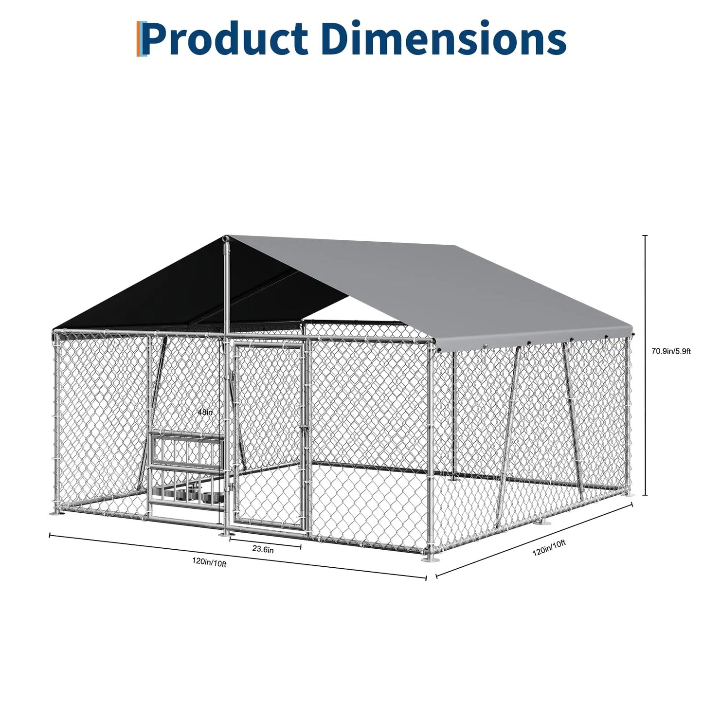 DishyKooker Outdoor Dog Kennel 10x10ft With PE Waterproof Roof 360° Feeding Door Heavy Duty Galvanized For Outdoor Pets