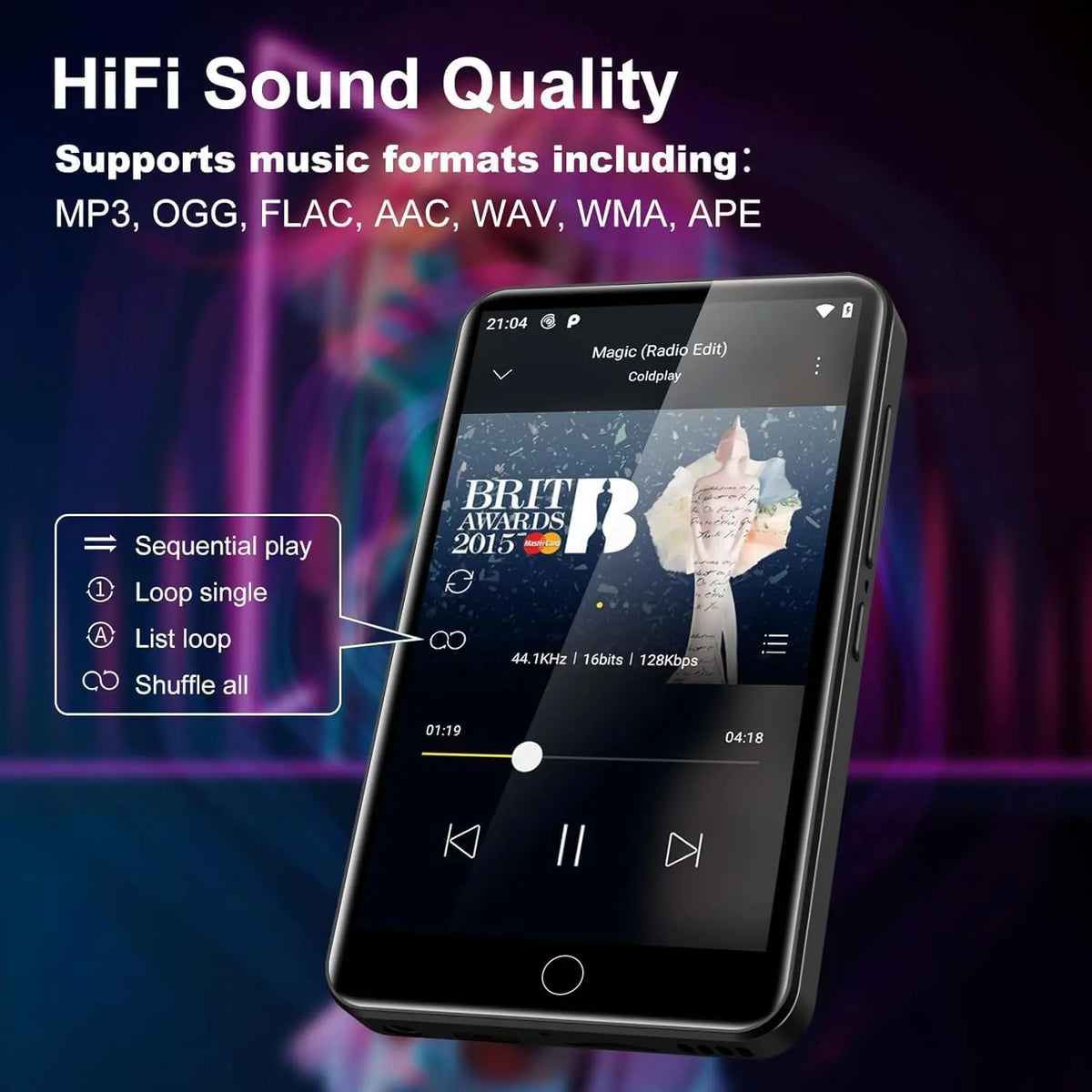 Android 9.0 Oilsky M303pro MP3 Player  with Bluetooth and WiFi, 4.0-inch with speakers capacity up to 512GB