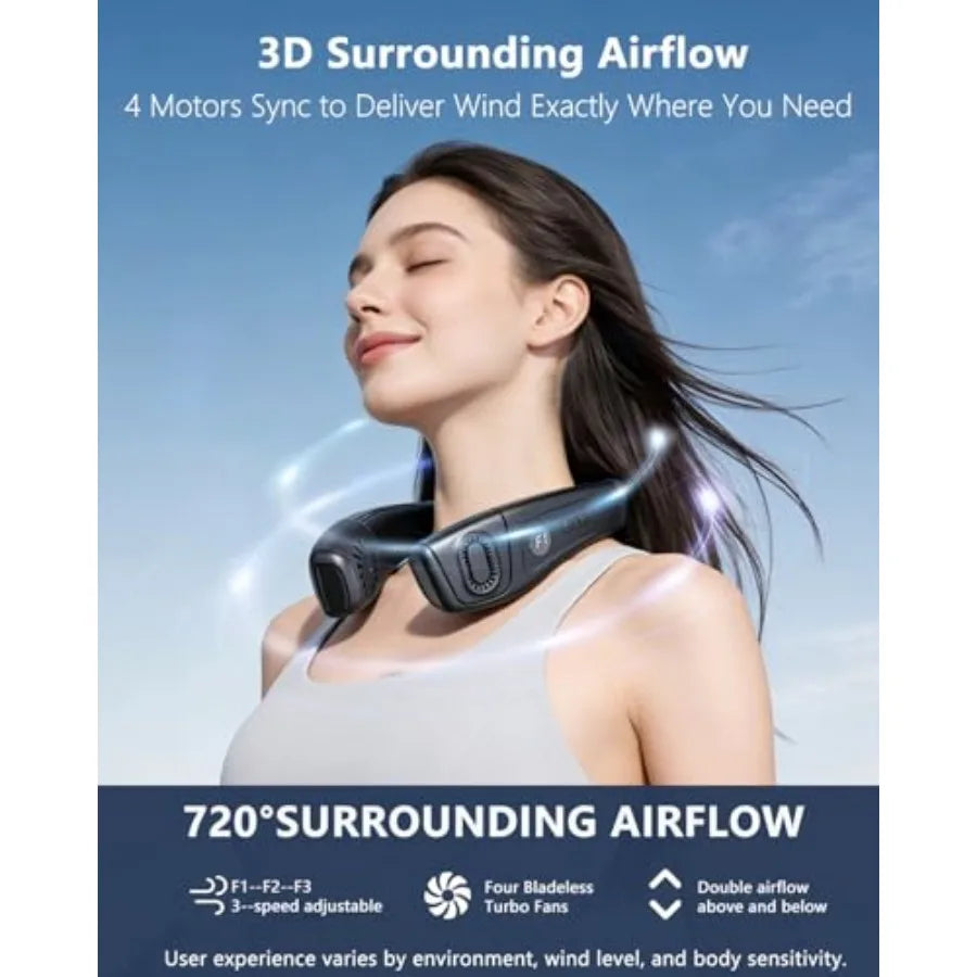 Neck Air Conditioner Fan Bladeless Wearable With Rechargeable 8000mAh
