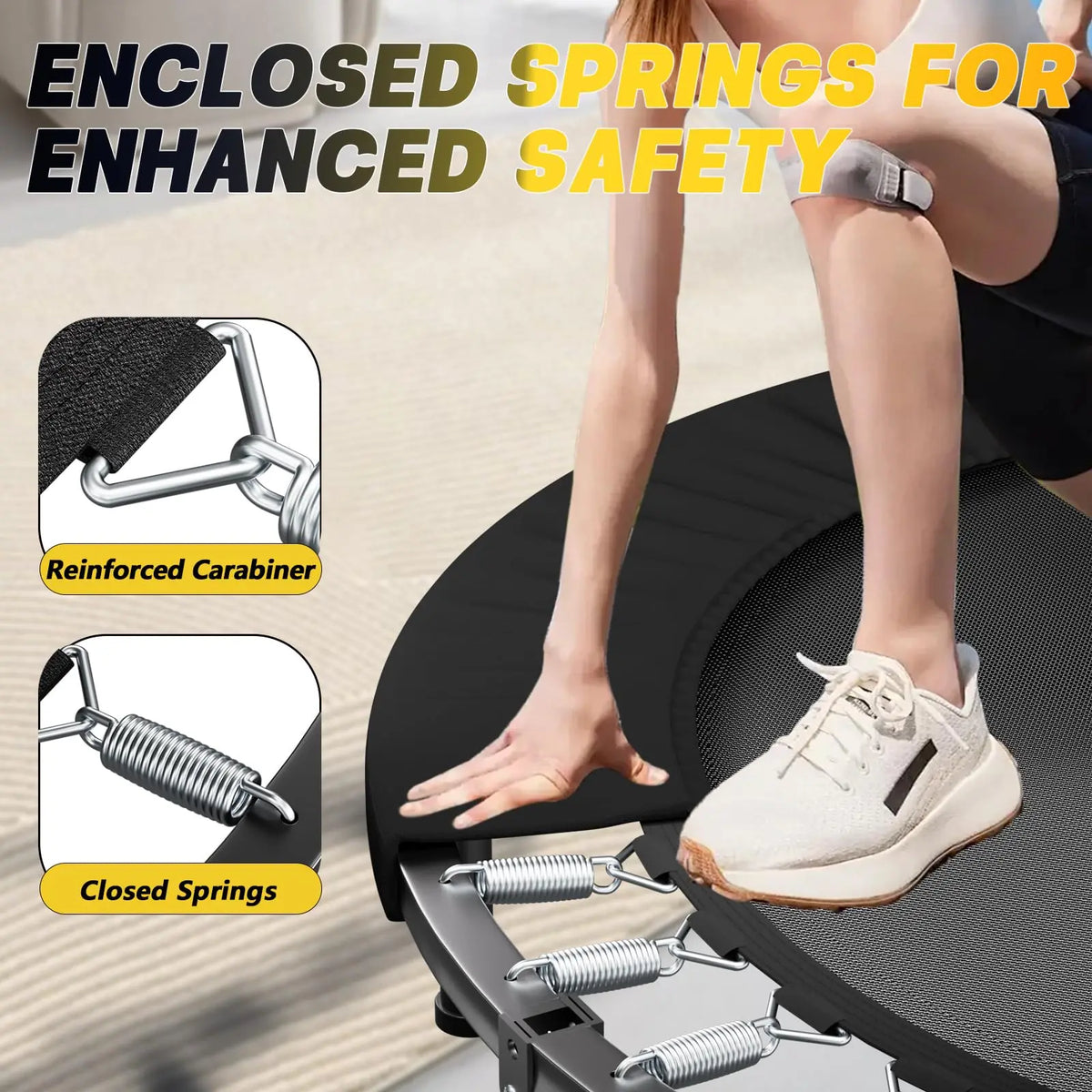 Foldable Fitness Rebounder Trampoline With Adjustable Handlebar