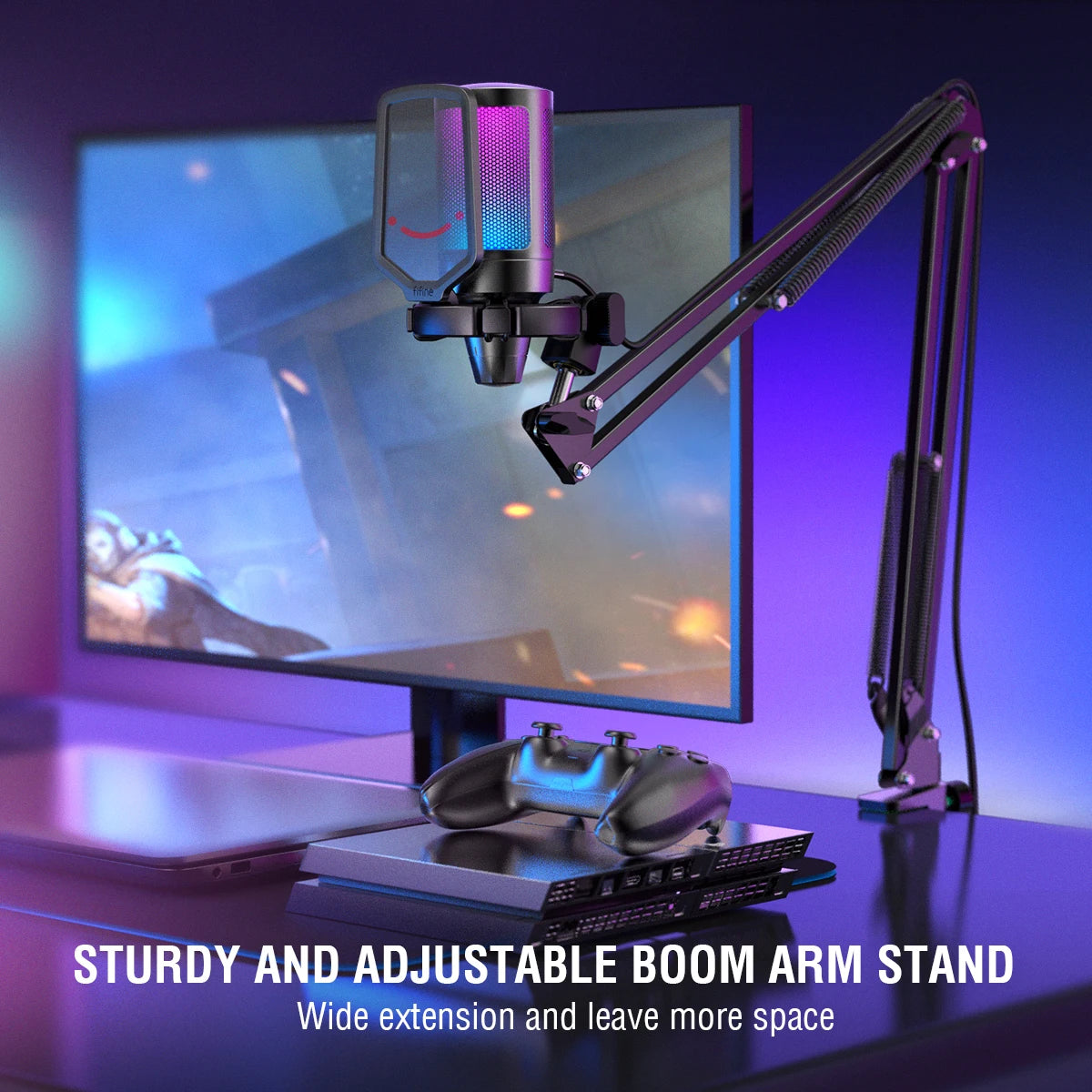 FIFINE USB Gaming Microphone With Mute Button and Boom Arm