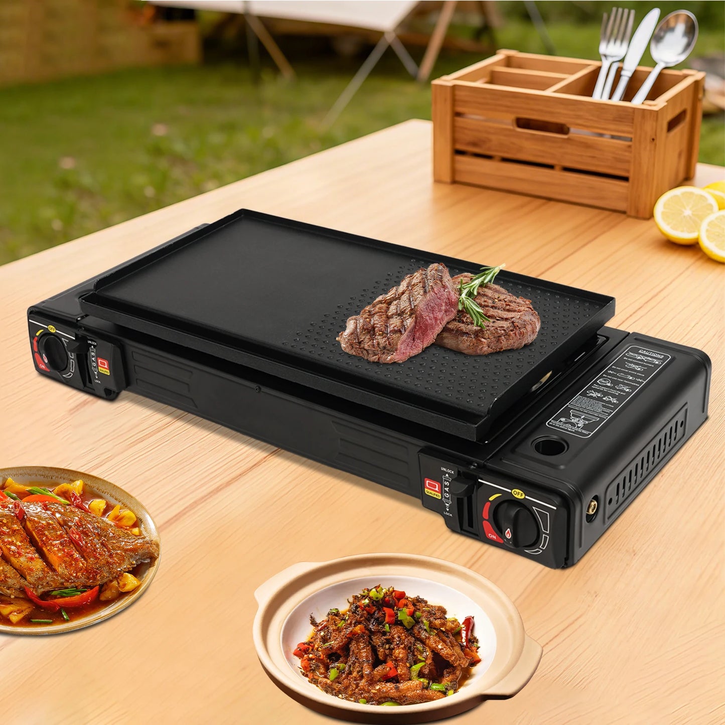 Portable 2 Burner Aluminum Camping Stove With Baking Pan Kit