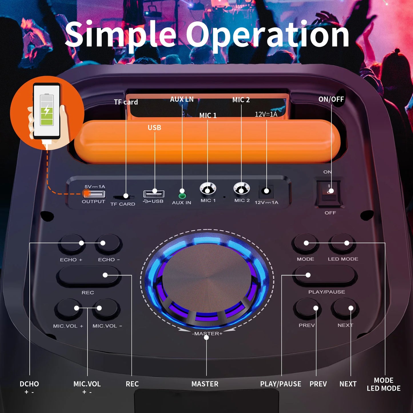 FanFun T9 Karaoke Machine With 2 Wireless Microphones Bluetooth Speaker