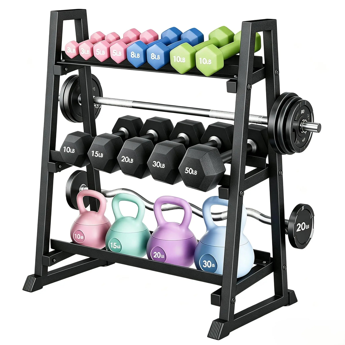 Dumbbell Rack 3 Tier Weight Rack For Home Gym Trapezoidal Frame And H Frame Weight Stand For Dumbbells Kettlebells And Weight Plates 1300 LBS Capacity