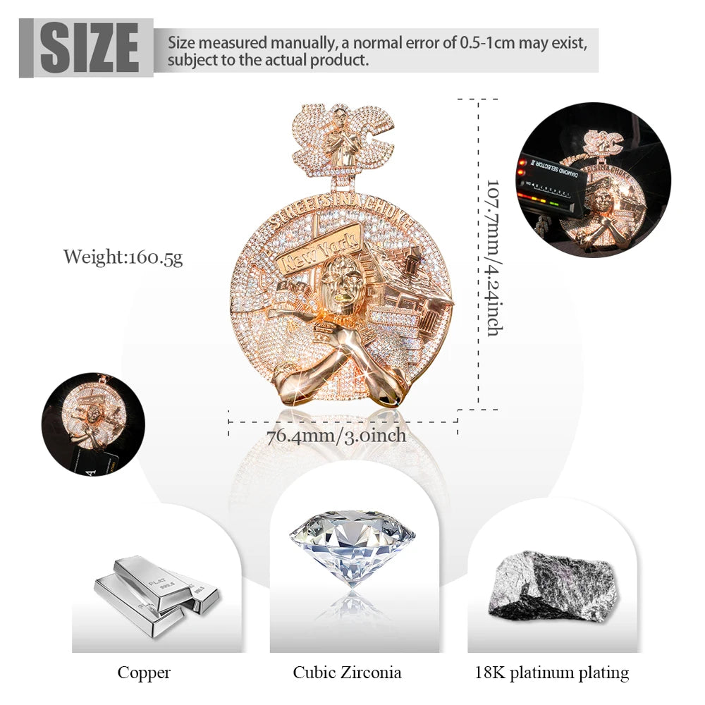 Lyee Cyee 18K Gold Plated Cubic Zirconia Hip Hop Pendant