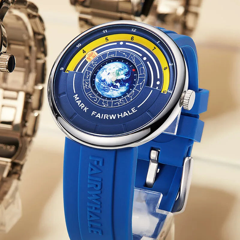 Mark Fairwhale Earth Constellation Dial Design Fashion Quartz Men's Wristwatch Waterproof Business Watch for Man Reloje Hombre