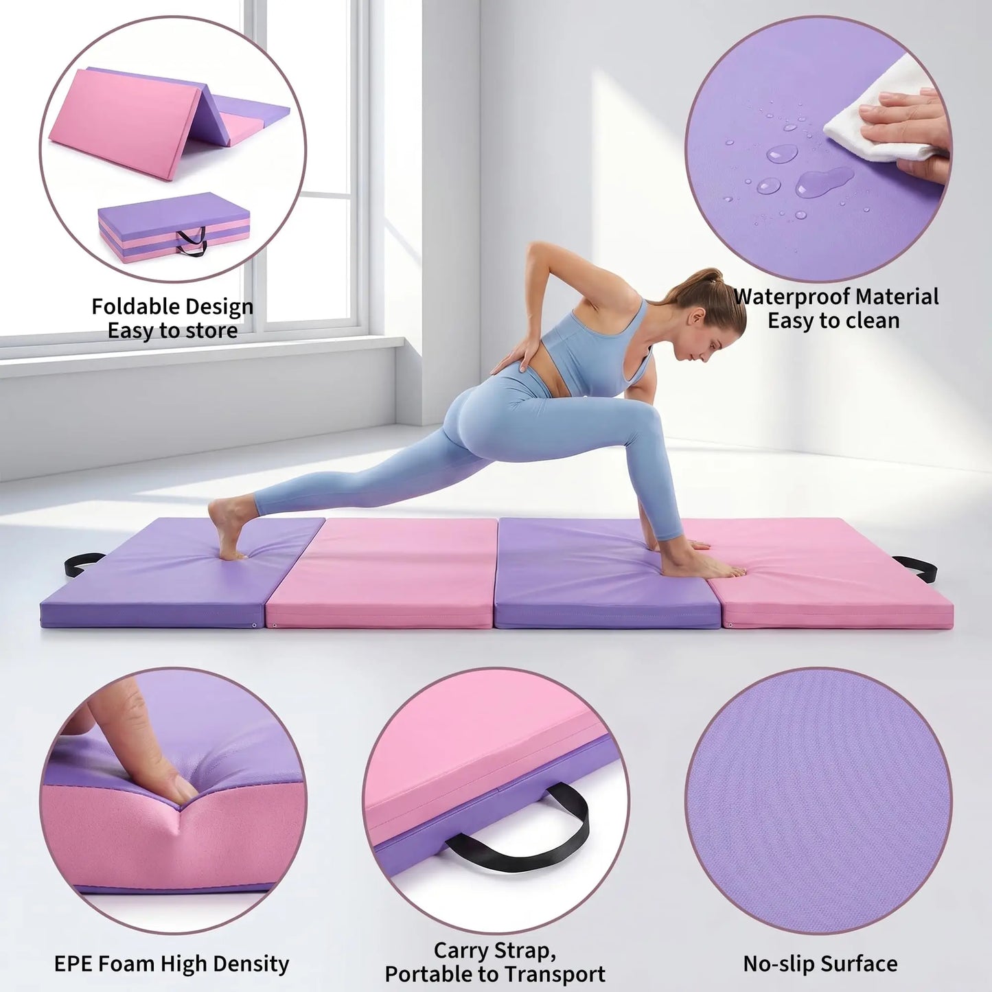 HiMiss Folding Gymnastics Exercise Mat For Home Workout Training