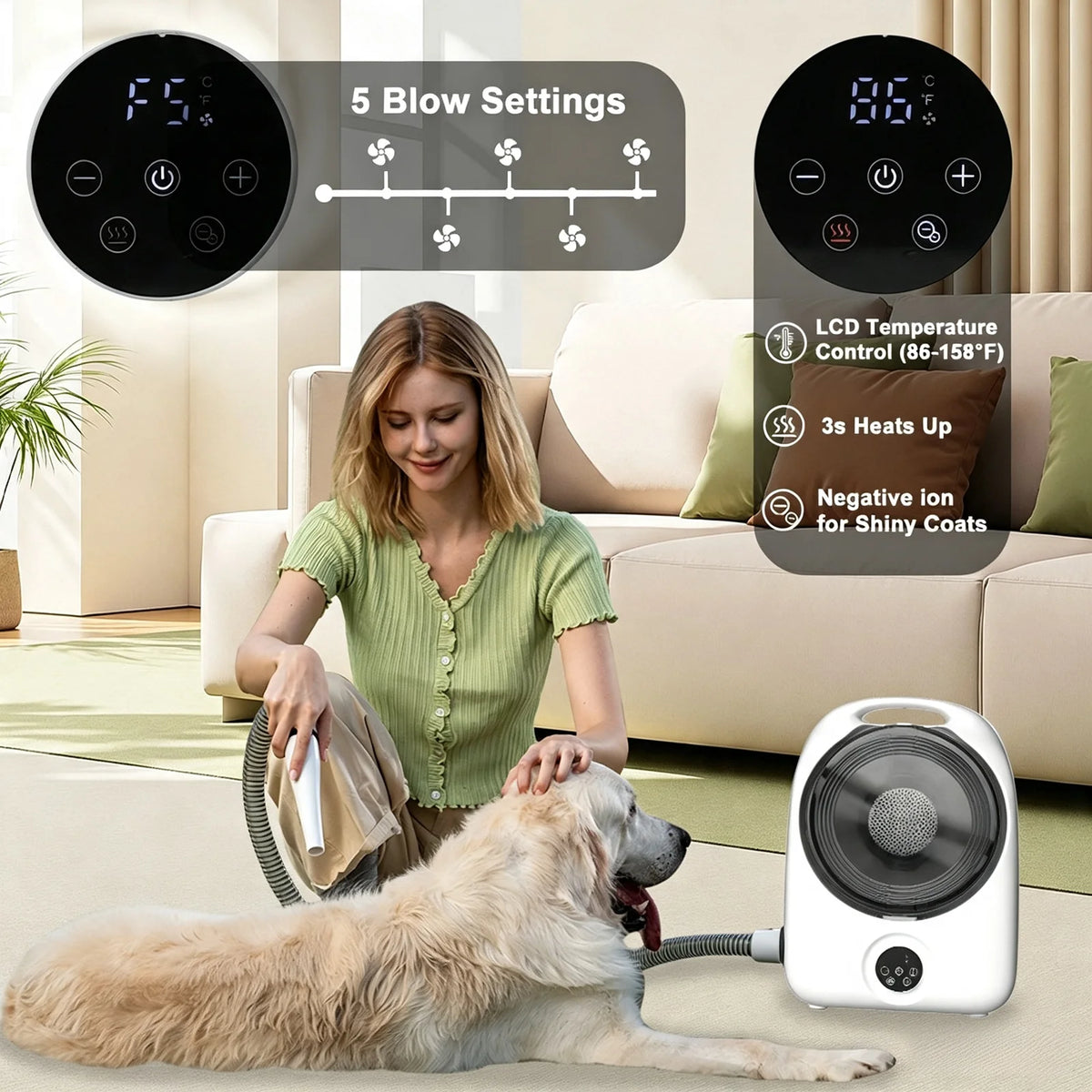 5-in-1 Pet Grooming Vacuum Kit With Clippers And Dryer For Dogs Cats