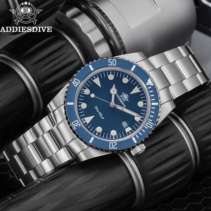 ADDIESDIVE Men's Diving Watch Stainless Steel Ceramic Bezel Quartz Watch Men's BGW9 Luminous 200m Waterproof  Men's Watch