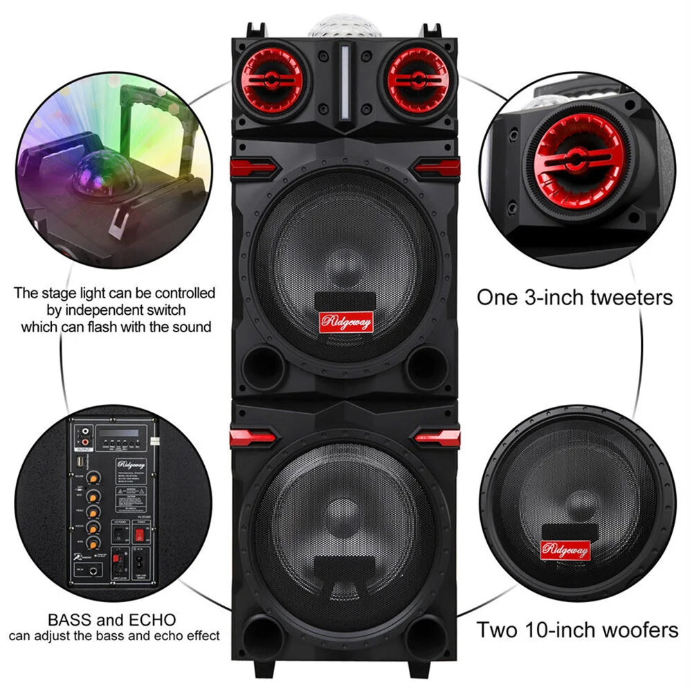 CURUK 9000W Bluetooth Speaker Dual Woofer Karaoke DJ System Mic