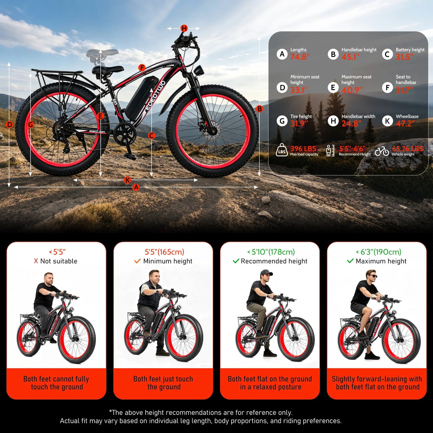 EOEOTWO 1500W Electric Bike Ebike 48V 15Ah Battery 26 Inch Fat Tire Mountain Bike 34MPH For Adults