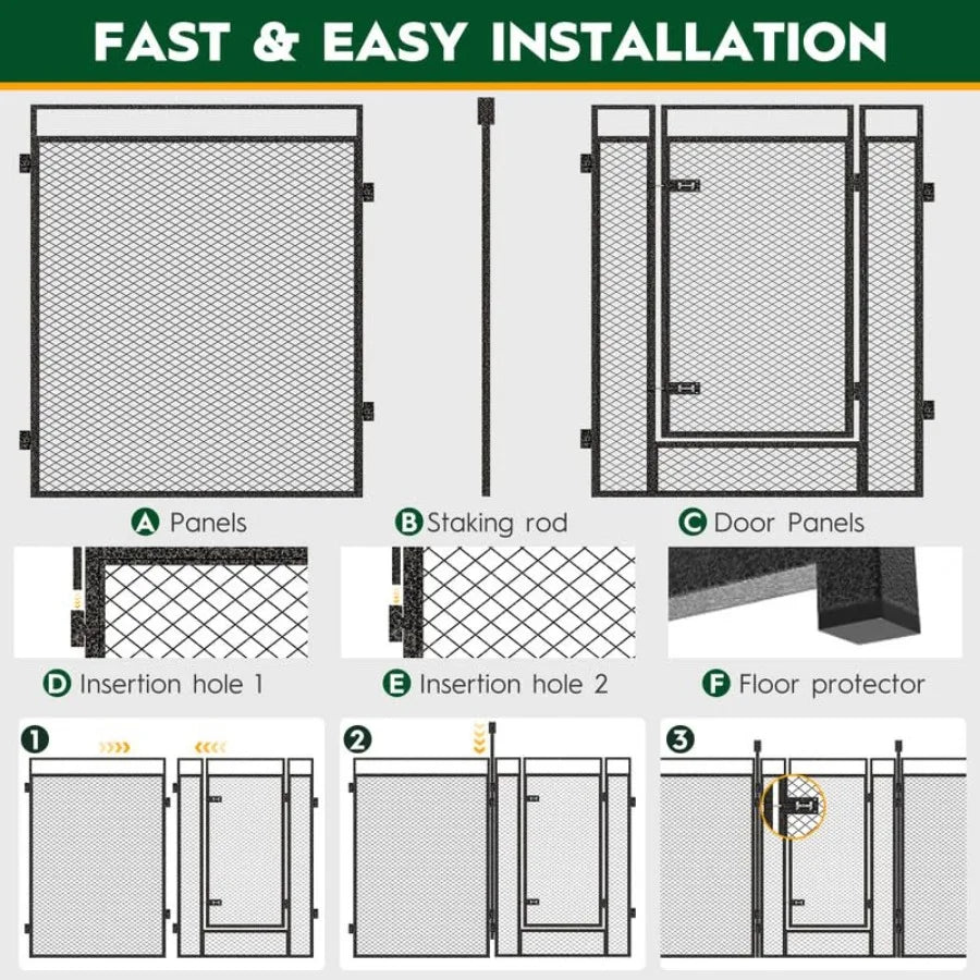 Dog Playpen With Safety Mesh 32 Inch Height Eight Panels Portable Durable Metal Fence For Indoor Outdoor Use Camping RV