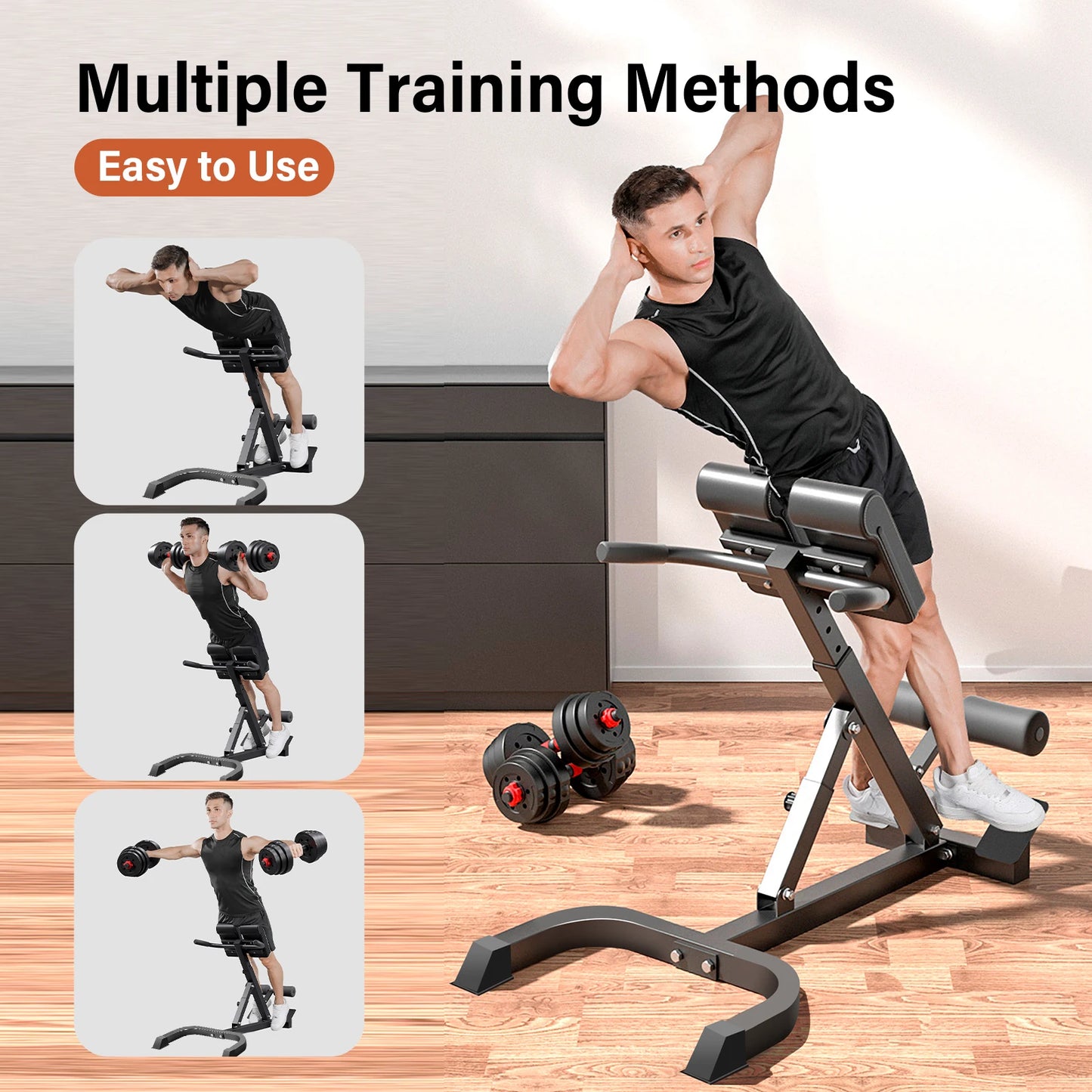 Foldable Adjustable Roman Chair Hyperextension Bench For Home Gym