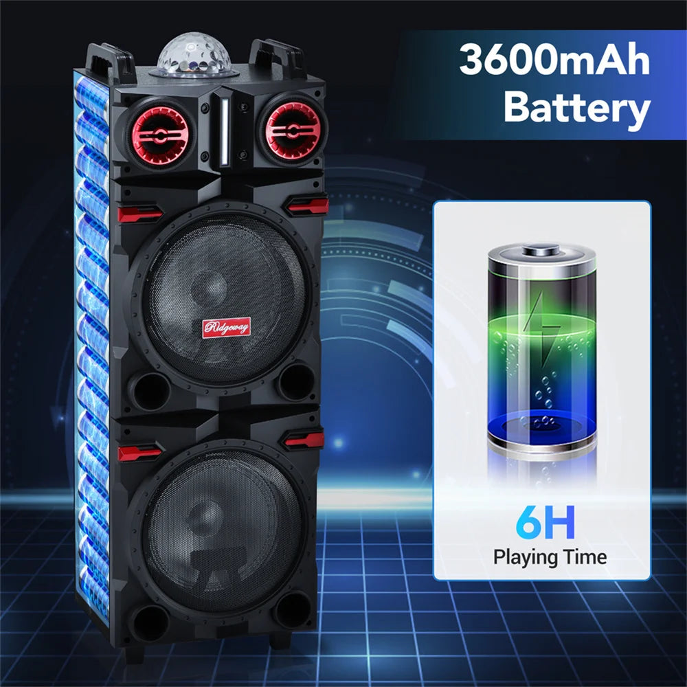 9000W Portable Bluetooth Speaker Heavy Bass Sound System Party Dual10" Subwoofer Led Light Rechargeable Loud Dj Speaker