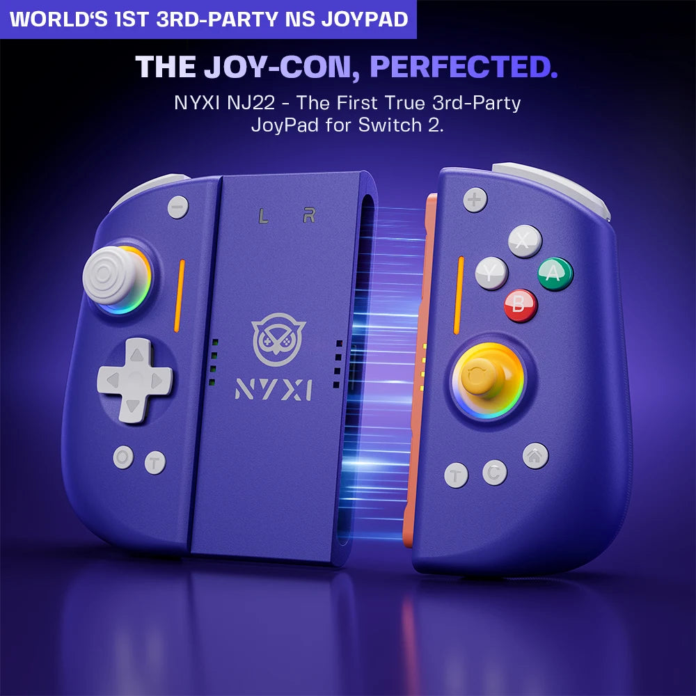 NYXI Hyperion 3 Purple Edition, Magnetic Modular Joypad for Switch 2, Hall Effect No Drift, Full Mechanical Buttons, 9-Axis Gyro, Pro & Handheld Mode