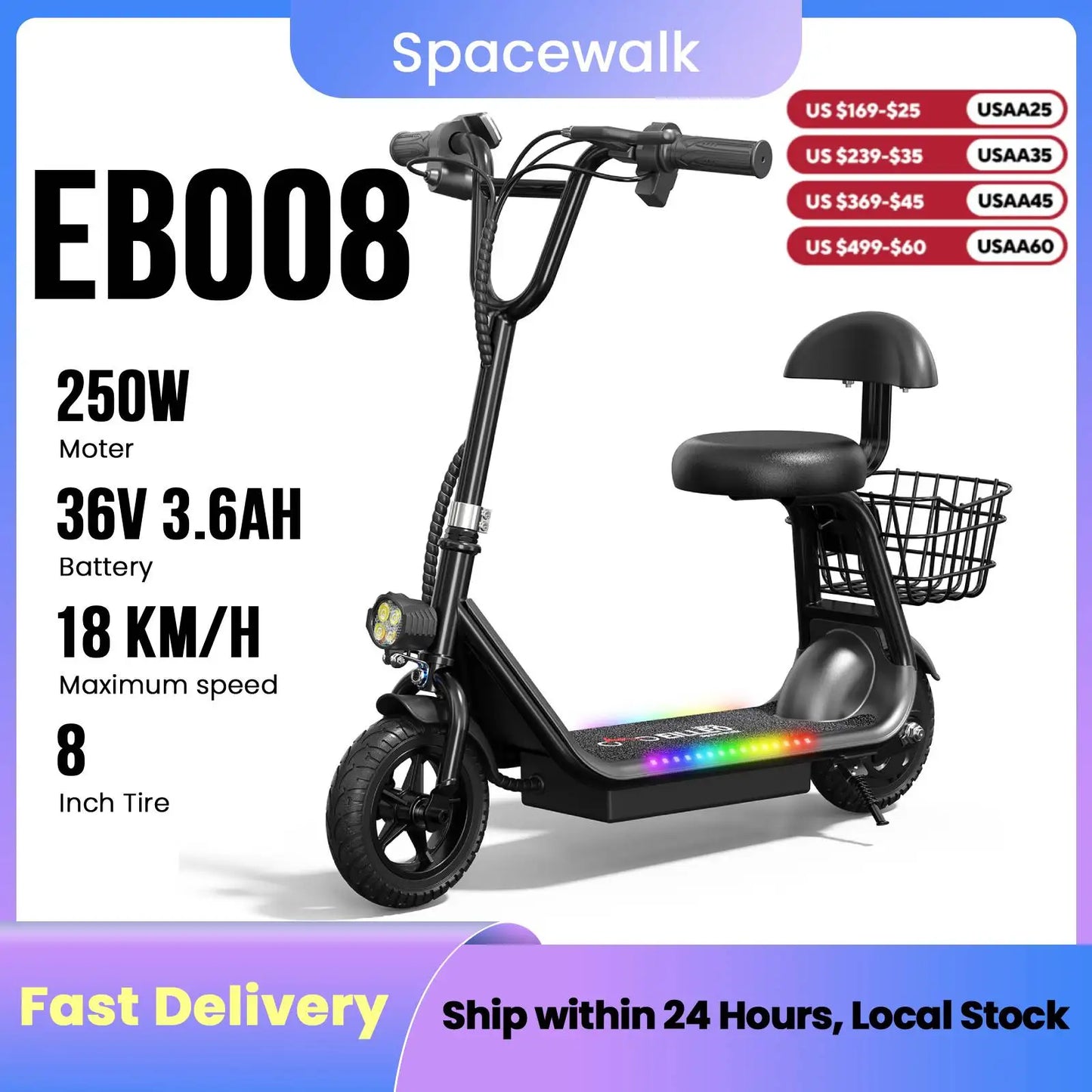 Spacewalk Electric Scooter For Kids With Seat Basket