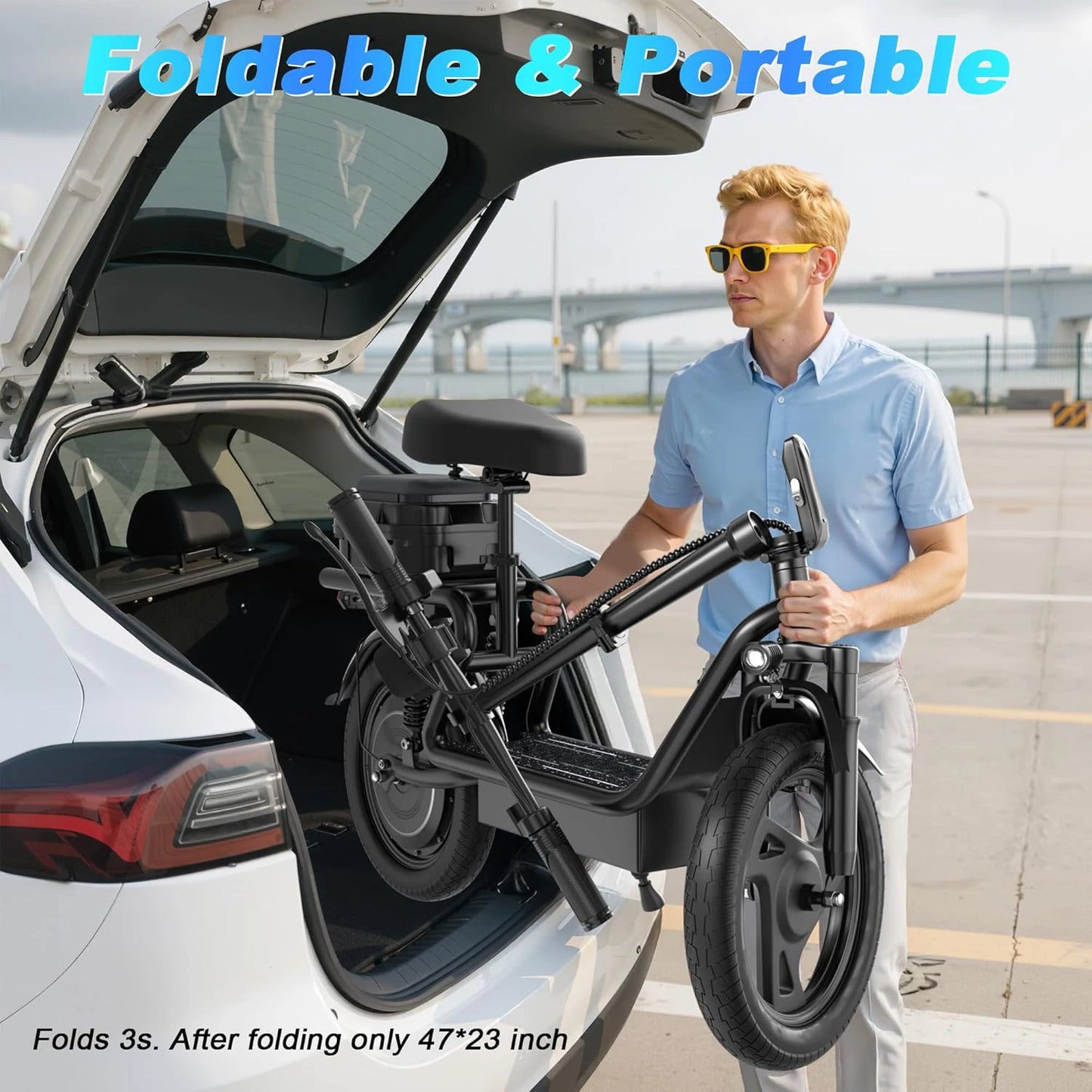 AOVOPRO Foldable Electric Bike Dual Suspension 500W Ebike
