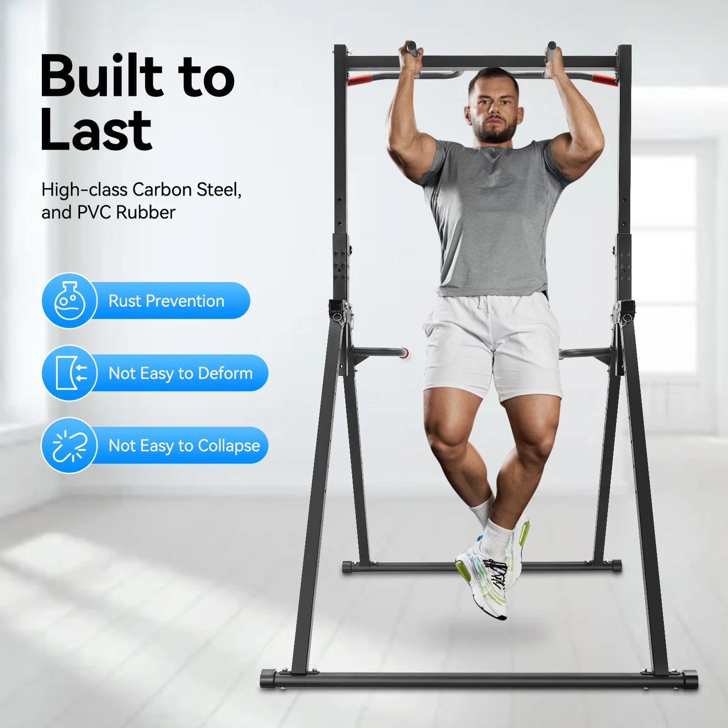 Height Adjustable Free Standing Power Tower With Dip Bar Station