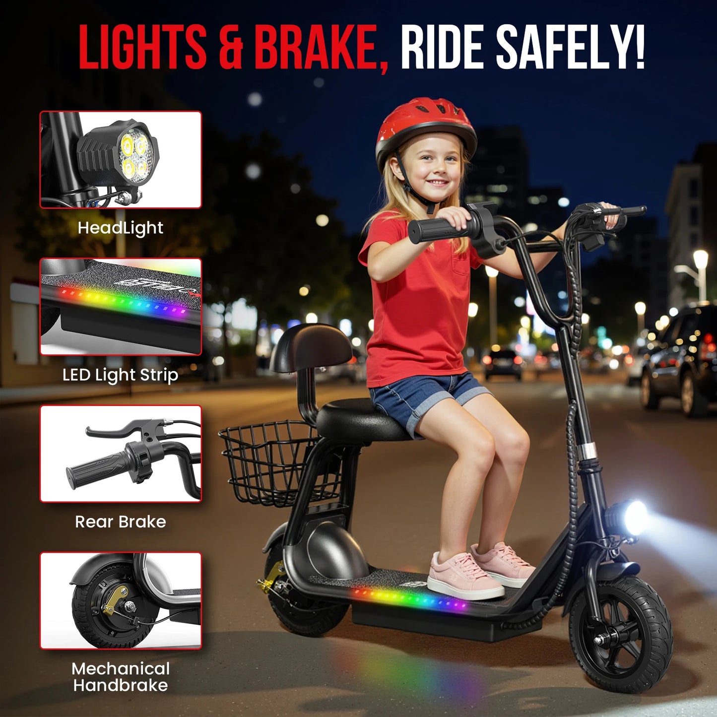 Spacewalk Electric Scooter For Kids With Seat Basket
