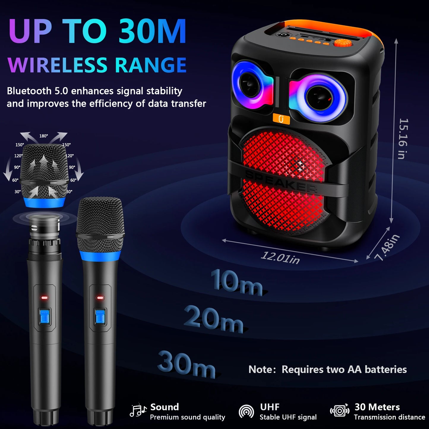 FanFun T28 Karaoke Speaker Portable Bluetooth Karaoke Machine Led Lights