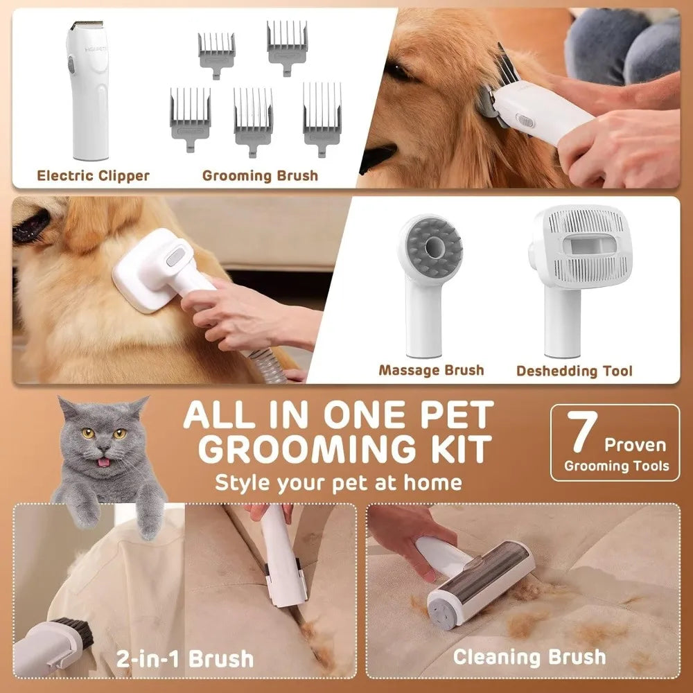 XMSJ Dog Grooming Vacuum Kit With 7 Tools For Pet Shedding At Home