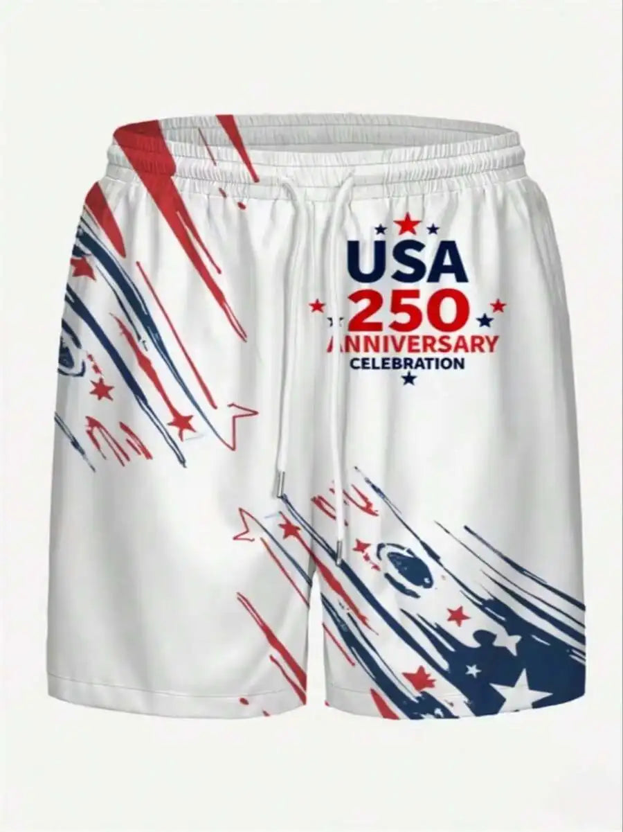 Mens 3D Printed Swim Trunks 250th Anniversary USA Flag Design Breathable Mesh Lining For Men Swimwear Performance