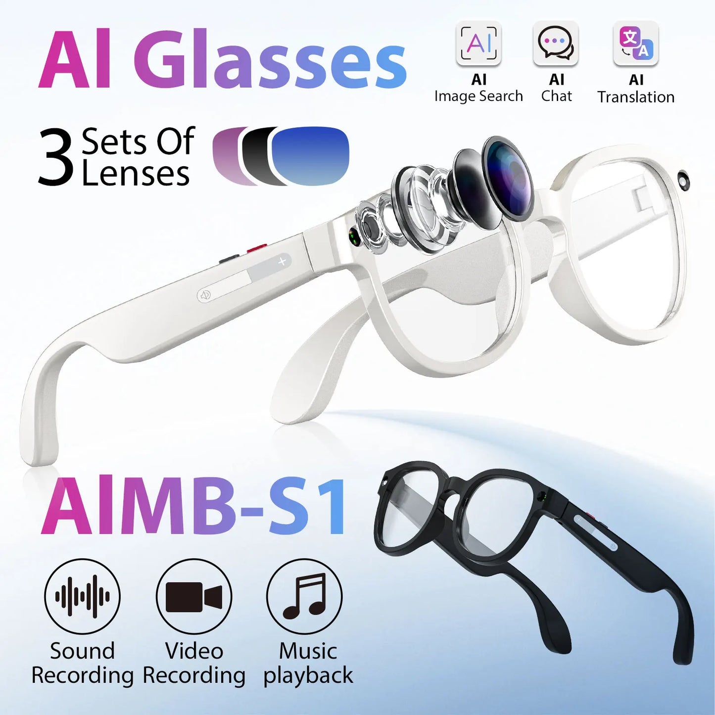 Intelligent AI Video Glasses With Dual Cameras And Replaceable Lenses
