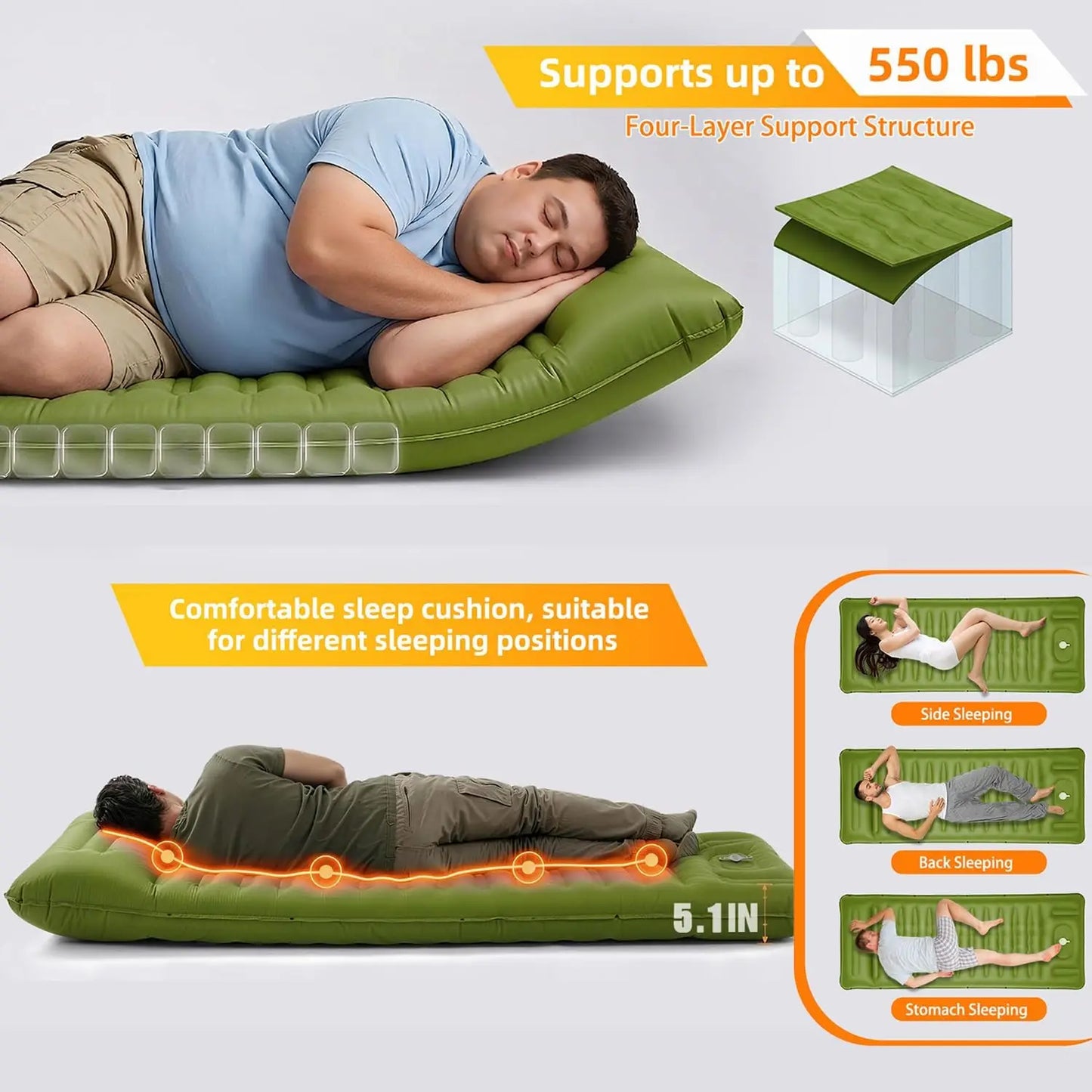 Self Inflating Camping Pad With Pillow For Outdoor