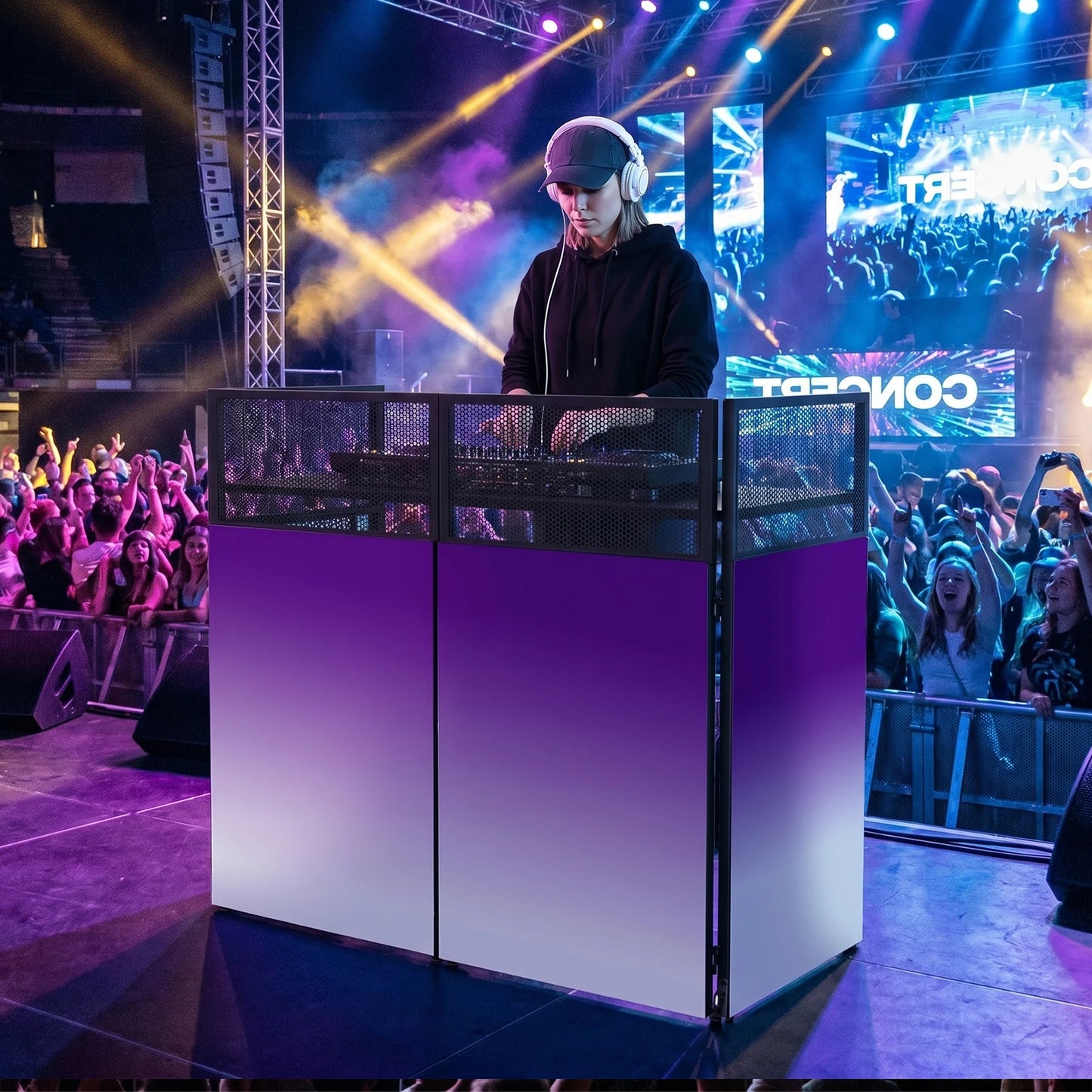 Height Adjustable Portable DJ Booth With Casters Recording Mixer Table