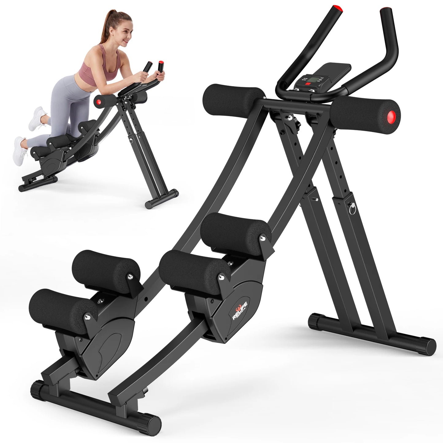 Foldable Dual Ab Machine With Adjustable Resistance And LCD Display